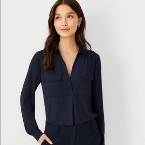 Ann Taylor Navy Camp Shirt Size S